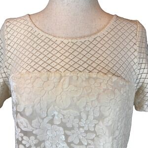 Abercrombie & Fitch Sheer Velvet Burnout Knit Lace Short Sleeve Top Size M Ivory